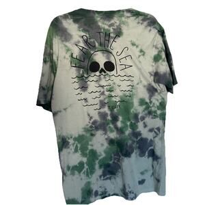 Roark Fear The Sea T-Shirt Medium Green Tie Dye Skull Cotton Short Sleeve